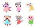 Ballet animals. Cartoon funny animals dancing in fashioned ballerinas clothes exact vector illustrations set Royalty Free Stock Photo