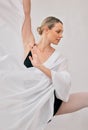 Ballet art, classic dance and woman training posture technique for professional performance routine. Elegant, strong and