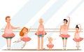 Ballet class/Fun with Dad/Cute little daughters and their young dads in skirts are dancing in ballet studio and smiling