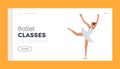 Ballet Classes Landing Page Template. Ballerina Jumping in White Silk Dress and Pointe Shoes, Modern Ballet Dancer