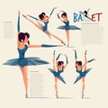 Ballet dance in various action with typographic for header - vector