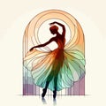 Ballet dancer in a beautiful rainbow dress. Colorful vector illustration, ballet performer, generative ai