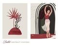 Abstract vector illustration. Ballet dancer girl poster set.