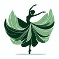 Ballet dancer in a green dress. Vector illustration on white background, ballet dance pose, generative ai Royalty Free Stock Photo