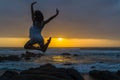 Ballet Dancer Leap Pose Beach Ocean Silhouetted Royalty Free Stock Photo