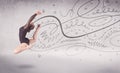 Ballet dancer performing art dance with lines and arrows Royalty Free Stock Photo