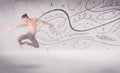 Ballet dancer performing art dance with lines and arrows Royalty Free Stock Photo