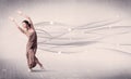 Ballet dancer performing modern dance with abstract lines Royalty Free Stock Photo