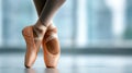 Ballet dancer standing on pointe shoes in studio, graceful classical dance technique and elegance concept Royalty Free Stock Photo