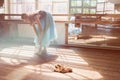 Ballet dancer tying ballet shoes Royalty Free Stock Photo