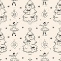 Ballet dancers and Christmas trees create a joyful holiday pattern suitable for various festive decorations Royalty Free Stock Photo