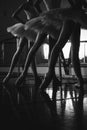 ballet dancers in class legs feet mirror floor shoes Royalty Free Stock Photo