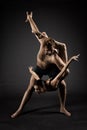 Ballet Dancers over Black Background. Acrobatic Ballet Couple Dance