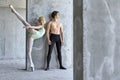 Ballet dancers posing at unfinished building Royalty Free Stock Photo