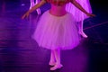 Ballet Dancers under Purple Light with Classical Dresses performing a ballet on Blur Background Royalty Free Stock Photo