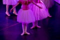 Ballet Dancers under Purple Light with Classical Dresses performing a ballet on Blur Background Royalty Free Stock Photo