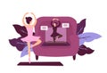 Ballet distant education flat vector. Woman ballerina on online practice with girl dancer. At home dance course by