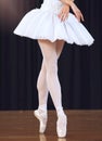 Ballet feet or legs dancing or training or practice in a dance studio, stage or class. Professional elegant dancer or Royalty Free Stock Photo