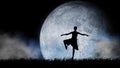 Portrait of professional dancer. Close up of young female artist ballet dancer posing in pirouette on big white moon Royalty Free Stock Photo