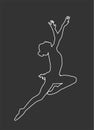 Ballet girl vector line contour silhouette figure performance isolated on black background. Gymnastic woman. Rhythmic Gymnastics.