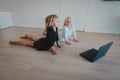 Ballet or gymastics lesson online. Remote learning for kids. Royalty Free Stock Photo