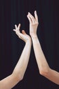 Ballet hands and performance art stage for creative dancer theatre movement girl. Entertainment performer with classy