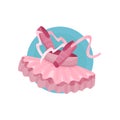 Ballet icon, pink ballet shoes and tutu cartoon vector Illustration