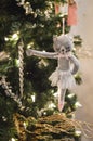 Ballet Kitty Cat Ornament Hanging from Christmas Tree Royalty Free Stock Photo