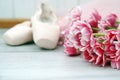ballet, pointe shoes, tutu and bouquet of flowers Royalty Free Stock Photo