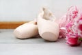 ballet, pointe shoes, tutu and bouquet of flowers Royalty Free Stock Photo