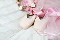 ballet, pointe shoes, tutu and bouquet of flowers Royalty Free Stock Photo