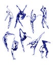 Ballet poses set. Dance. Watercolor illustration on white background. Royalty Free Stock Photo