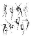 Ballet poses set. Dance. Watercolor illustration on white background. Royalty Free Stock Photo