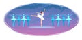 Ballet postcard, Flat cartoon vector illustration. Ballerinas in dance on stage greeting card. Cartoon stylized swan