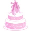 Birthday cake with pink ballet pointe shoes. Vector Illustration