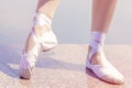 Ballet shoes for dancing shod on their feet dancer girls Royalty Free Stock Photo