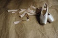 Pointe Shoes Lying On The Floor. Royalty Free Stock Photo