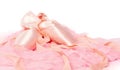 Ballet Shoes On A Pink Cloth Isolated