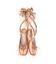 Ballet shoes, pointe shoes from a splash of watercolor