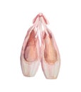 Ballet shoes. Watercolor hand painted illustration isolated on white background. Royalty Free Stock Photo
