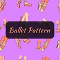 Ballet-themed pattern. Pointe shoes on the legs. Seamless pattern.