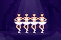 Ballet vector flat illustration, ballerinas in dancing on the stage with light on the dark background. Ballet flat Royalty Free Stock Photo