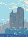 Ballinalacken Castle In Killilagh Parish Of County Clare Ireland WPA Art Deco Poster