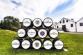 BALLINDALLOCH, MORAY / SCOTLAND - AUGUST 24, 2016: Whisky barrels at the entrance of Glenlivet Distillery Royalty Free Stock Photo