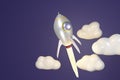 Ballistic launch silver rocket with cloud on dark blue background, 3D rendering Royalty Free Stock Photo