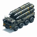 Ballistic missile launcher truck, illustration in the form of an isometric object isolated on a white background 9