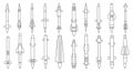 Ballistic missile vector outline set icon. Vector illustration military rocket on white background . Isolated outline Royalty Free Stock Photo