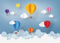 Ballon and Cloud in the blue sky with paper art design , vector design element and illustration Royalty Free Stock Photo