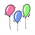 Ballons. Cartoon style. Hand drawn vector illustration. Royalty Free Stock Photo