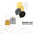 Ballons greeting with gift box and confetti Royalty Free Stock Photo